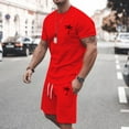 thumbnail image 4 of kamemir Mens Outfits 2 Piece Mens 2 Piece Workout Tracksuit Casual Summer Outfits Short Sleeve Muscle Tee Sweatshirts and Jogging Shorts Gym Wear Set(RD1,3XL), 4 of 4