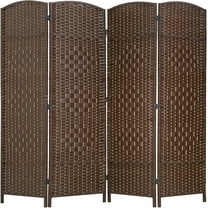 FDW 4 Panel Folding Privacy Room Divider Screen, 70" Tall, Brown