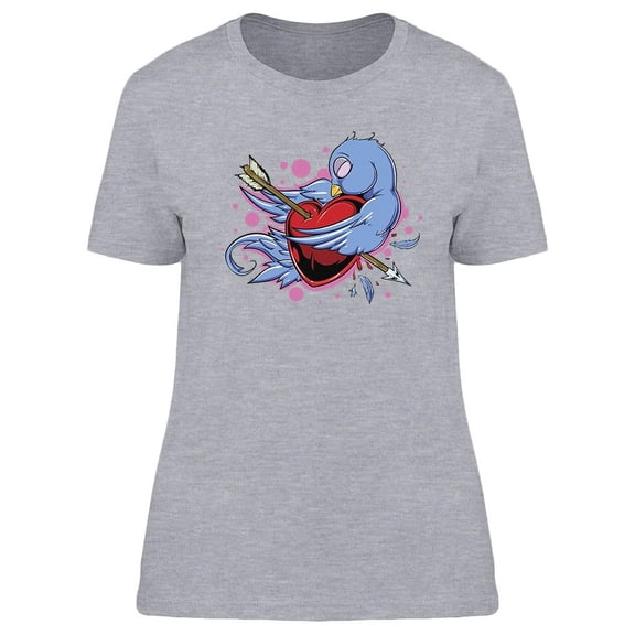 Old School Bird And Heart Tattoo T-Shirt Women -Image by Shutterstock, Female XX-Large