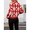 thumbnail image 5 of Women'S Color Block Button Down Cropped Cardigan V Neck Long Sleeve Sweater Jackets Red M, 5 of 6