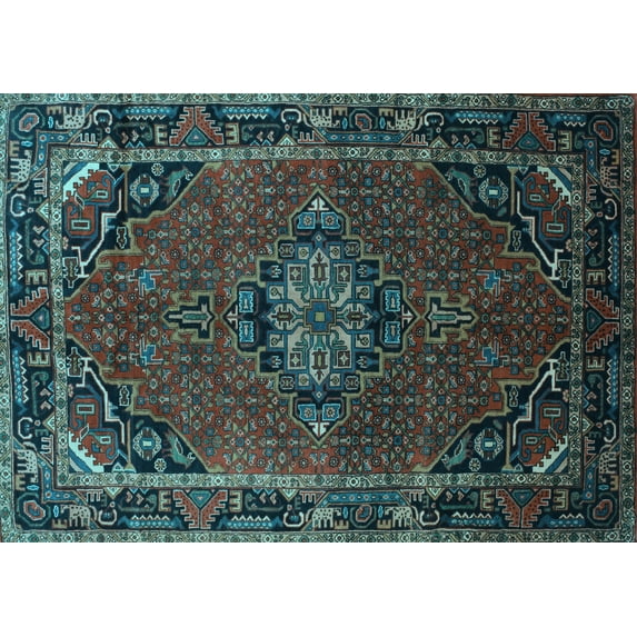 Ahgly Company Indoor Rectangle Medallion Light Blue Traditional Area Rugs, 7' x 9'