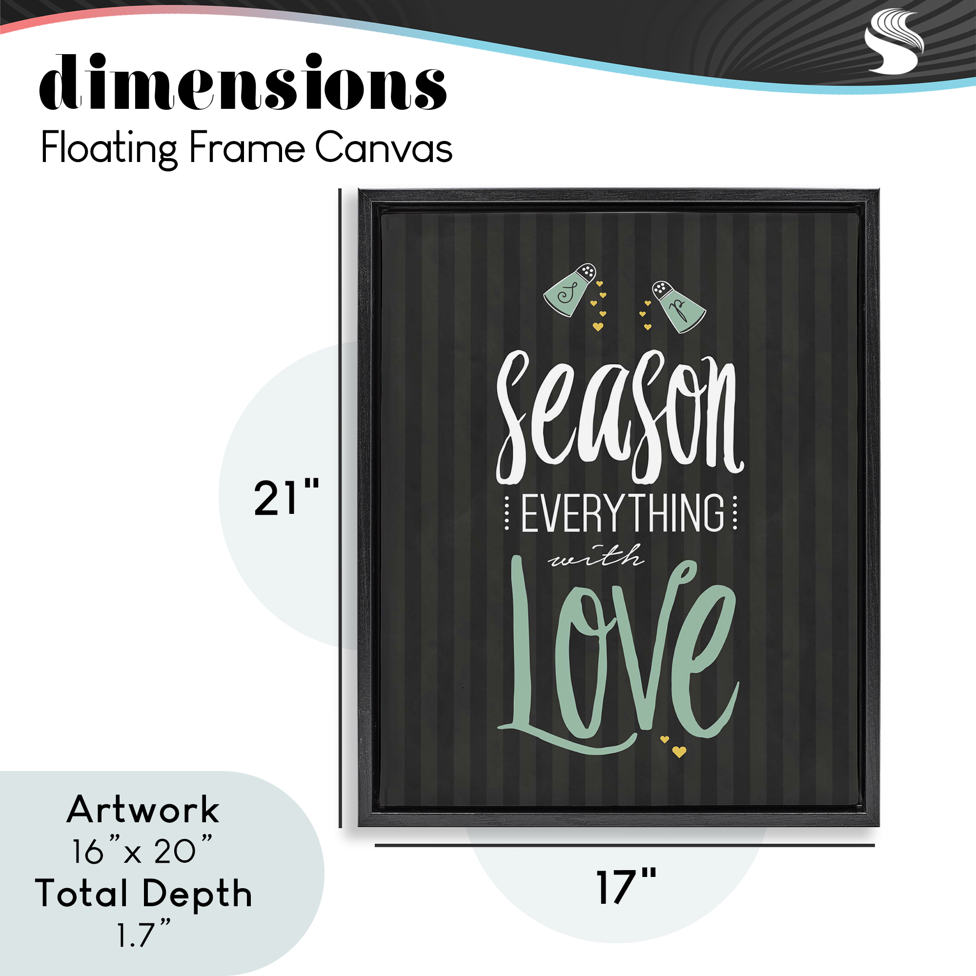 Season With Love Black & Green Black Framed Floater Canvas Wall Art, design by Lettered and Lined