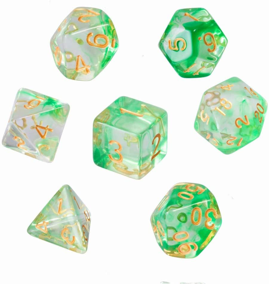 7-Die Dice Set For Dungeons And Dragons With Black Pouch Green 