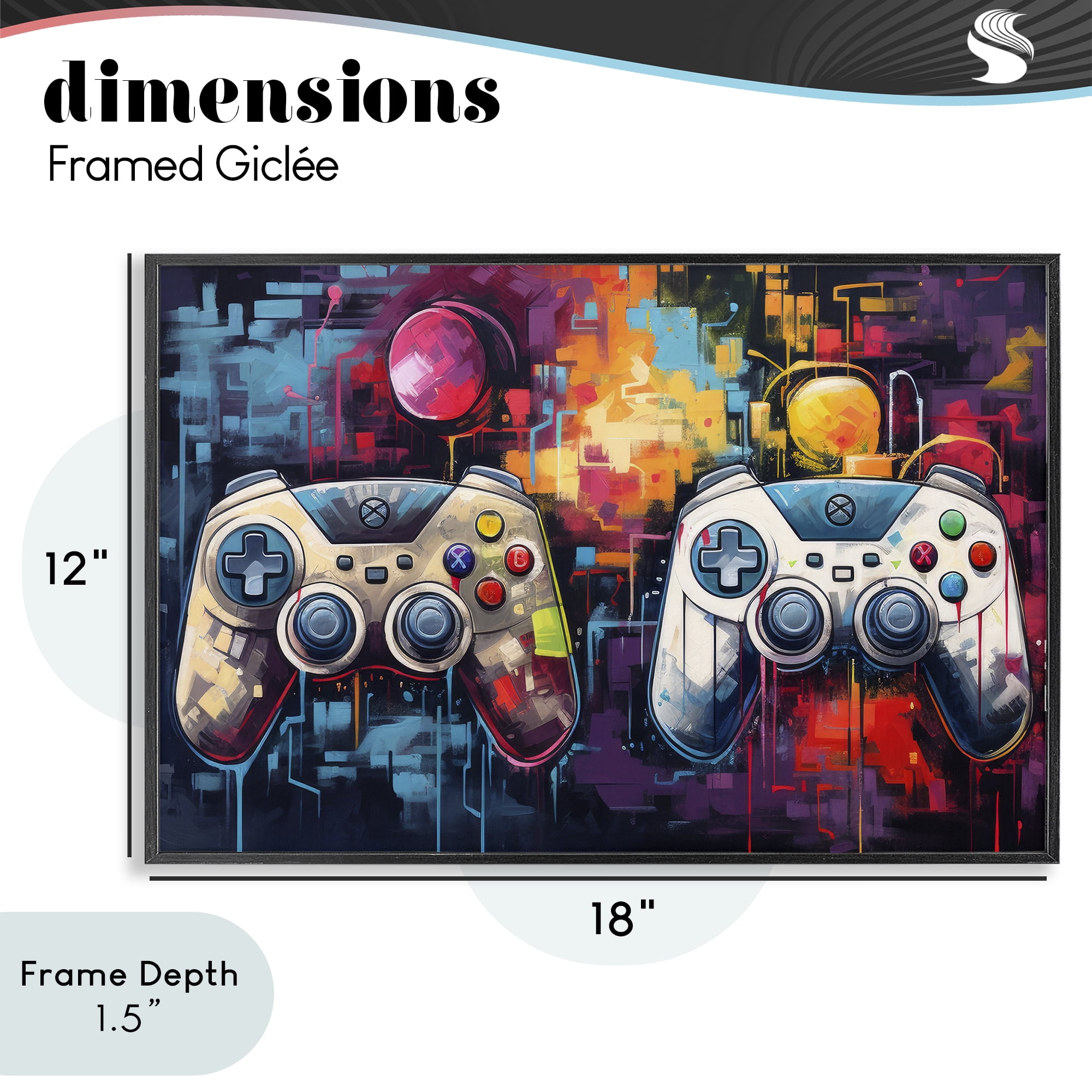 Stupell Industries Double Controller Modern Gamer Black Framed Giclee Art, design by Lazar Studio