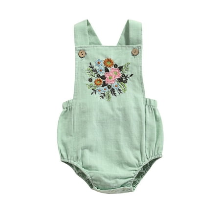 

Peyakidsaa Infant Baby Girls Summer Sleeveless Romper Newborn Girls Flower Embroidery Jumpsuits Overalls Clothes