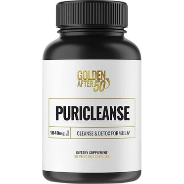 Golden After 50 PuriCleanse - Detox and Colon Cleanse Support - 60 Capsules, 1040mg - Gut Cleanse and Fiber Supplement with Senna Leaf Extract, Psyllium Husk Powder and Probiotics for Men and Women