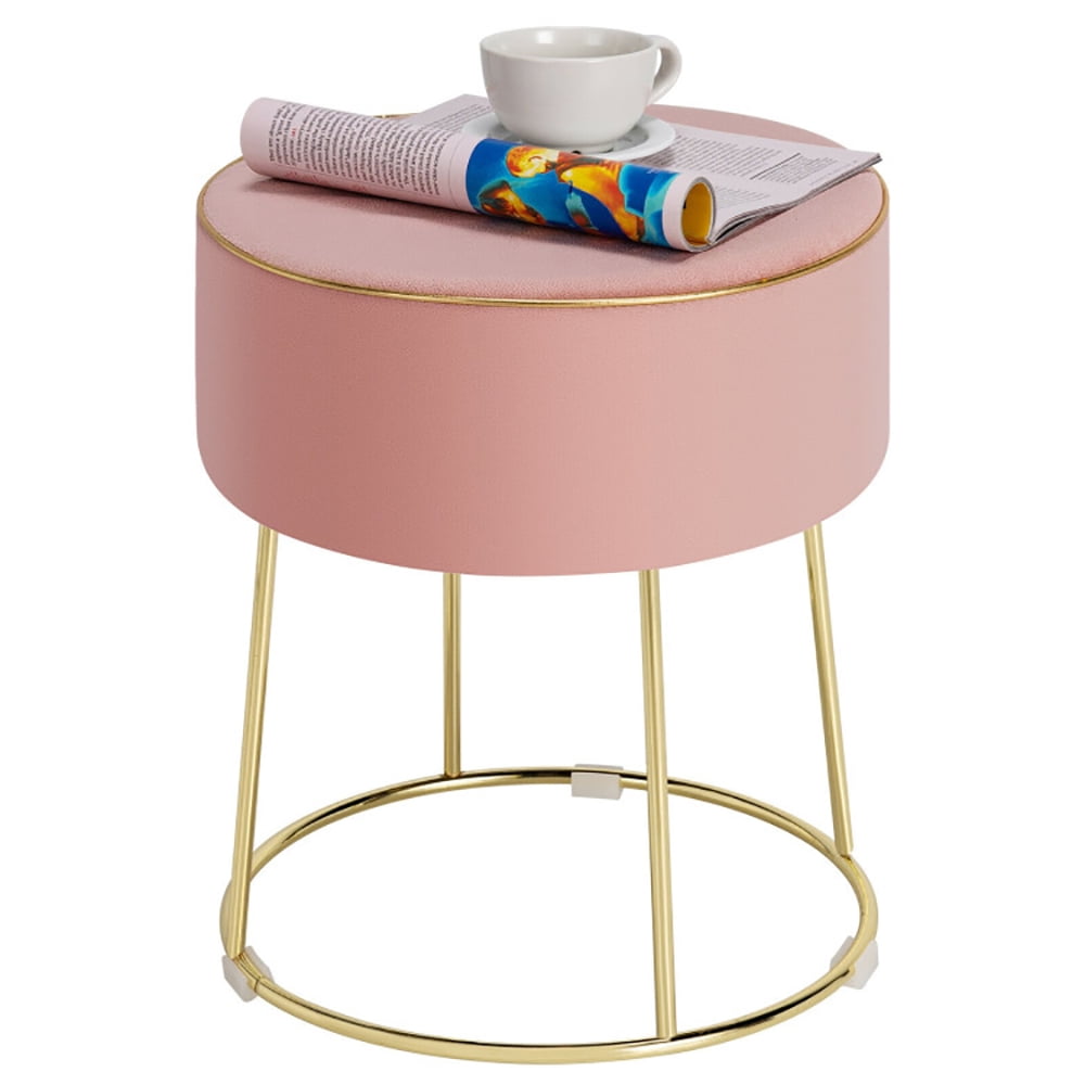 Finihen Round Velvet Ottoman, Footrest Stool, Vanity Chair, Velvet Footrest Stool Ottoman with Non-Slip Foot Pads for Bedside, for Living Room, Bedroom, Pink Finihen Round Velvet Ottoman, Footrest Stool, Vanity Chair, Velvet Footrest Stool Ottoman with Non-Slip Foot Pads for Bedside, for Living Room, Bedroom, Pink