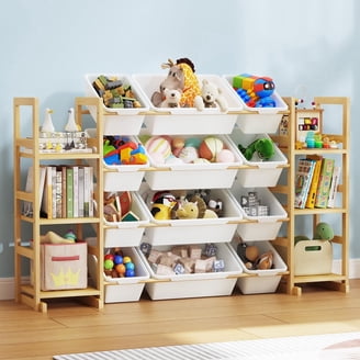 KidKraft Wooden Puzzle Bookcase with Three Shelves, Primary Colors