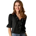thumbnail image 1 of BluDe ManDe CampaCon Cuello En V Y Volantes PaMujer, BluCampesiDe GaInformal Vintage De Verano Negro XL, 1 of 6