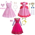 thumbnail image 2 of Disfraz de princesa rosa sin mangas, vestido de fiesta, vestido de cosplay de rol de Barbie con cinturón, falda a cuadros, disfraz de Halloween, vestido para niñas, 2 of 5