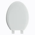 thumbnail image 2 of FBJ Elongated Wood Toilet Seat in White, Oval Wooden Toilet Seat, Adjustable & Easy to Clean, 2 of 12