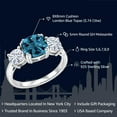 thumbnail image 2 of Gem Stone King 3.74 Cttw London Blue Topaz and White Moissanite 3-Stone Engagement Ring for Women | 925 Sterling Silver | Gemstone November Birthstone | Cushion 8MM | Round 5MM, 2 of 6