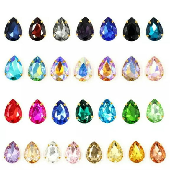 U8MO Sew On Crystal Glass Rhinestones Flat Back Claw Cup Craft Beads DIY Jewelry-Gold 13x18mm 10pcs-Random Mixed