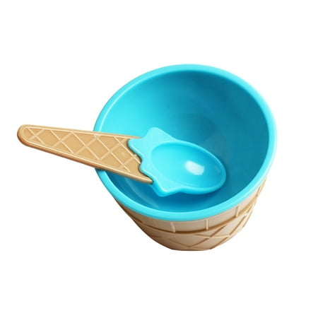

1pc Ice Cream Bowl Creative Plastic Sundae Cup Anti-fall Festive Dessert Bowl Mixing Cup with Spoon (Blue)