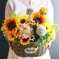 thumbnail image 5 of 8 Pack Artificial Sunflowers Bouquets with Stems for Wedding Bridal Shower Table Birthday Indoor Outdoor, Fake Faux Sunflowers Bulk with 4 Big Sunflowers Heads 9 Small Sunflowers Heads, 5 of 5