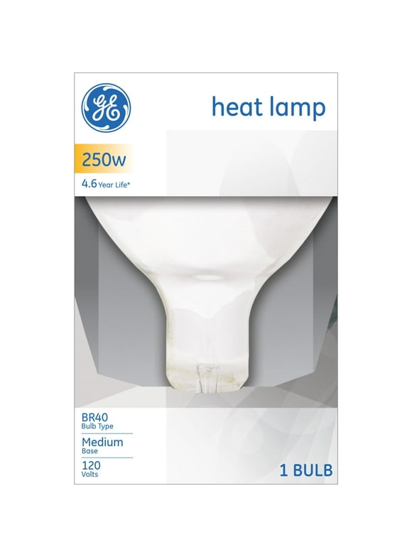 GE Heat Lamp Bulb, 250 Watt, BR40, E26 Medium Base, 1pk
