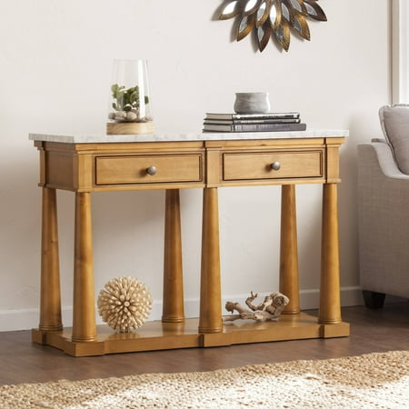- Southern Enterprises Grandeur Faux Marble Console Table, Glazed Pine