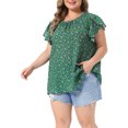thumbnail image 4 of Agnes Orinda Women's Plus Size Floral Tops Pleated Front Crew Neck Tulip Sleeve Summer Dressy Blouse 3X Green, 4 of 6