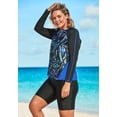 thumbnail image 3 of Swim 365 Women's Plus Size Chlorine Resistant Long-Sleeve Colorblock Swim Tee, 3 of 6