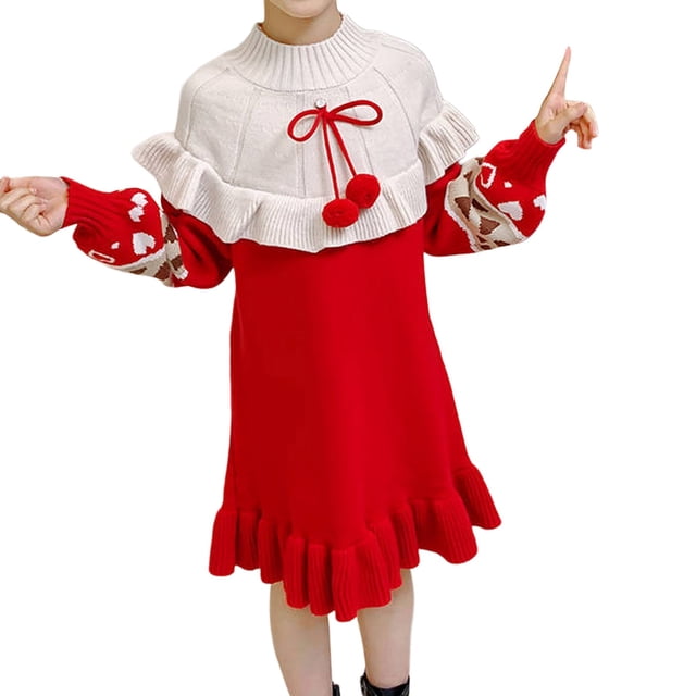 WEAIXIMIUNG Robes d'Été Mignonnes pour Filles 6-7 Noël Robe Imprimée Rouge Père Noël Ligne A 4-5 Ans