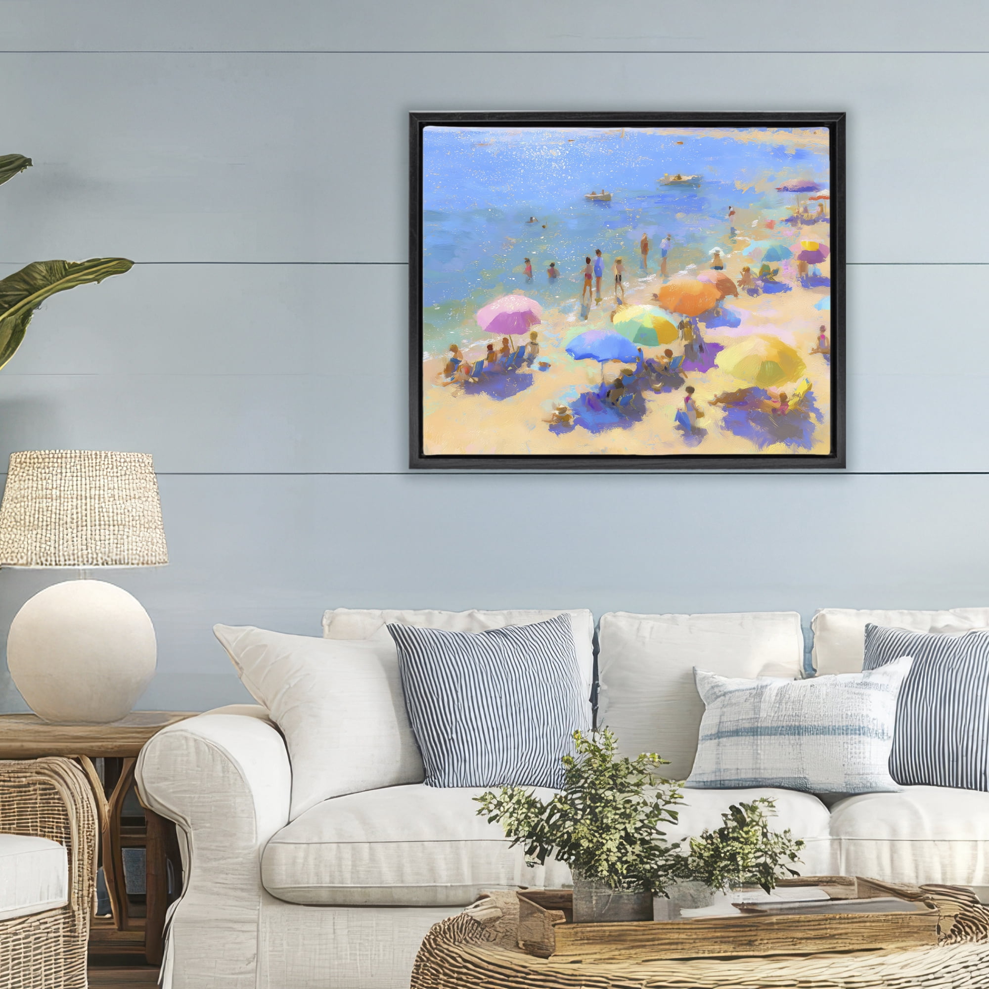 Stupell Industries Colorful Day at Beach Black Framed Floater Canvas Wall Art, design by LSR Design Studio