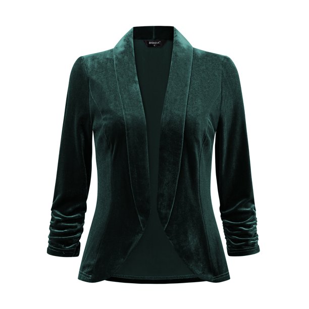 Cárdigan de Terciopelo para Mujer Cárdigan de Frente Abierto con Solapa Chaqueta Corta Verde oscuro L