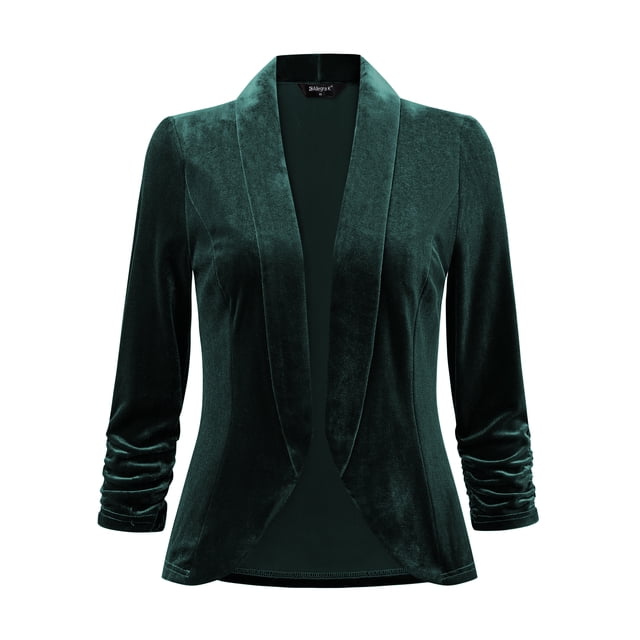 Cárdigan de Terciopelo para Mujer Cárdigan de Frente Abierto con Solapa Chaqueta Corta Verde oscuro L
