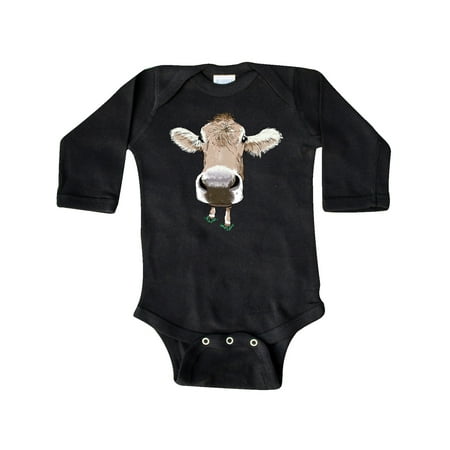 

Inktastic Funny Cow Close Up Gift Baby Boy or Baby Girl Long Sleeve Bodysuit