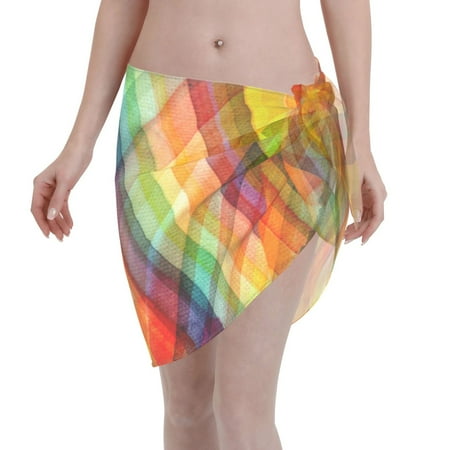 Ocsxa Abstract Watercolors Tartan Print Sarong Coverups For Women Bathing Suit Wrap Swimsuit Skirt Beach Bikini Cover Up Swimwear