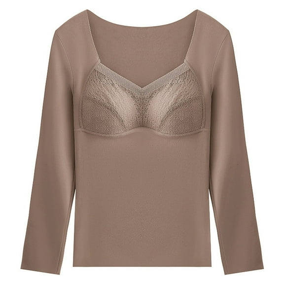 DuoJiaJ Women's Thermal Underwear Brushed Long Underwear Set Cold Weather Pajama Tops Thermal Underwear Women Plus Size Warm Winter Brown XXL