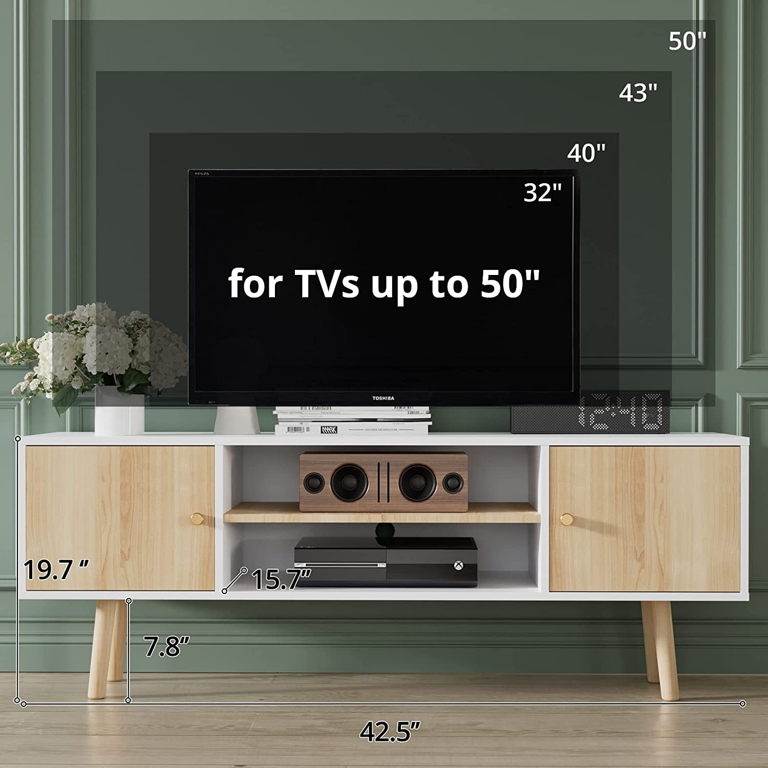 Cozy Castle Small TV Stand for 50 inch TV Modern Entertainment Center TV Media Console Tables for Living Room Oak