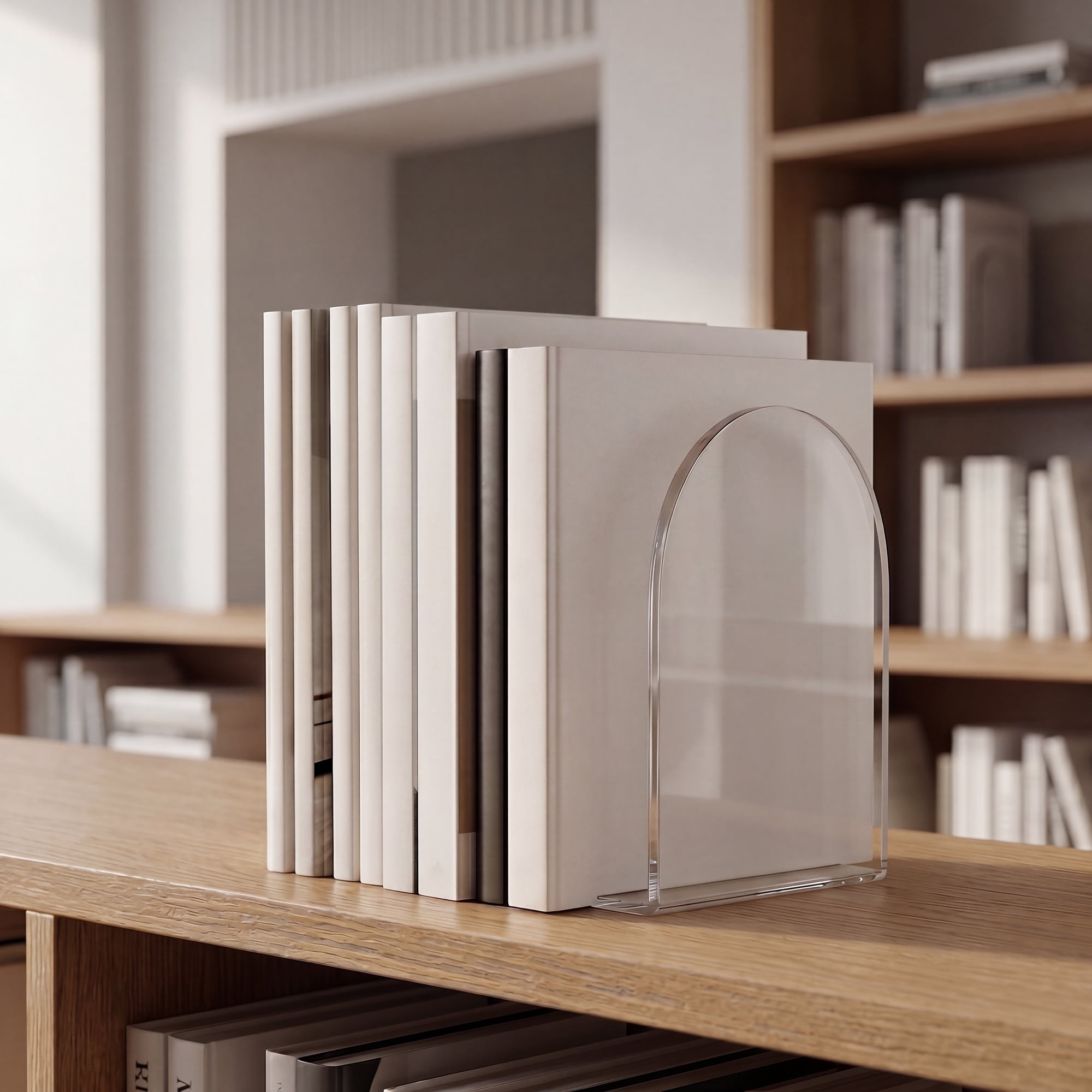 Unique Bargains 2Pcs Clear Acrylic Modern Non-Skid Bookends Clear White 4.7*3.9*6.1inch