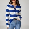 thumbnail image 6 of Douhoow Women Striped Knitted Pullover Long Sleeve Slim Tops Casual Contrast Color Tops, 6 of 9