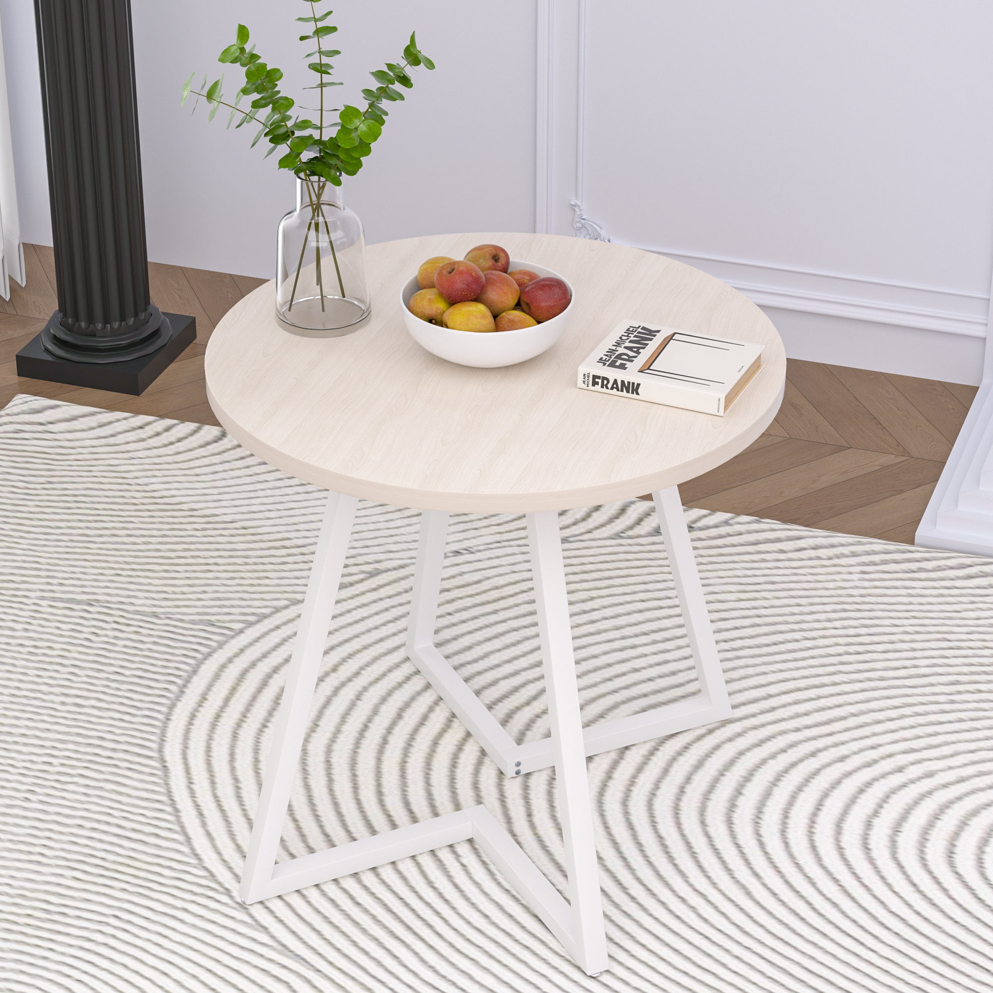 VECELO 35.4" Round Dining Table, Small Kitchen Table with Sturdy Metal Base, Dining Room Table for 2 to 4 Person, Natural Wood