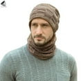 thumbnail image 3 of PULLIMORE Winter Beanie Hat Scarf Set for Men Women Thick Warm Knit Skull Cap Circle Scarf Set with Fleece Lining (Khaki), 3 of 9
