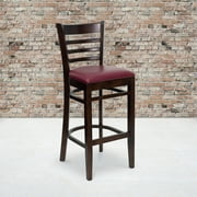 Flash Furniture HERCULES Series Ladder Back Walnut Wood Restaurant Barstool - Burgundy Vinyl Seat