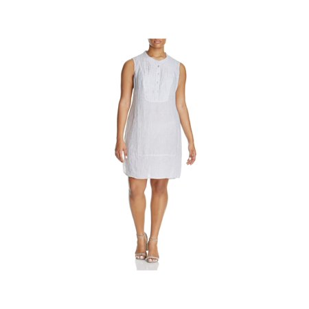 NIC+ZOE Womens Gray Pleated Button Side Vents Heather Sleeveless Round Neck Above The Knee Wear To Work Shift Dress Plus 2X