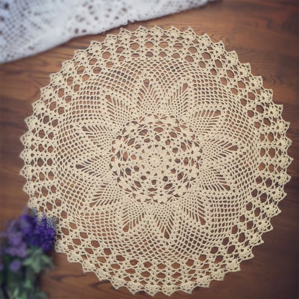 Beige Square Lace Cotton Table Cover Doily Hand Crochet TableCloth 23.6inch 