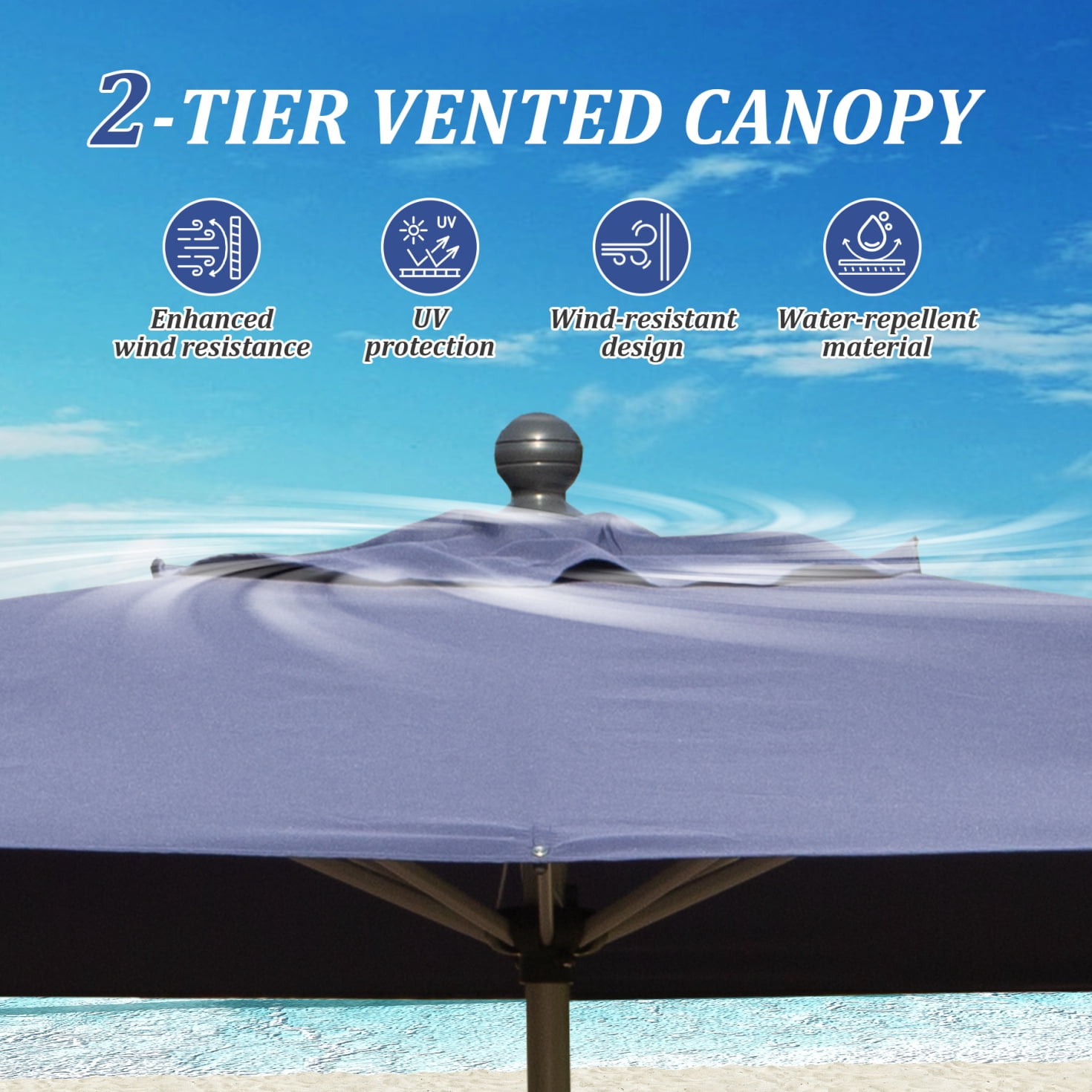 10FT Outdoor Patio Umbrella, Rectangle Market Umbrella with Push Button Tilt and Crank, Table Umbrella 8 Sturdy Ribs UV Protection for Deck, Backyard, Pool, Navy Blue