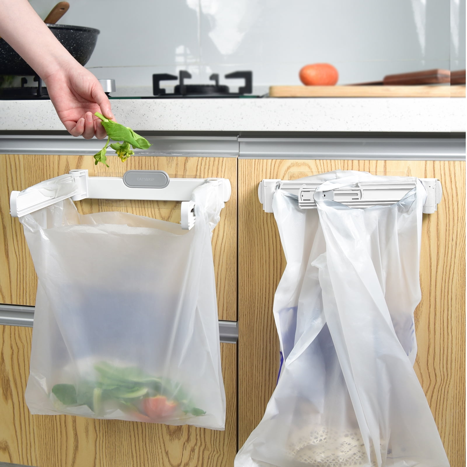 OATSBASF Foldable Trash Bag Holder For Kitchen, Hanging Trash Can