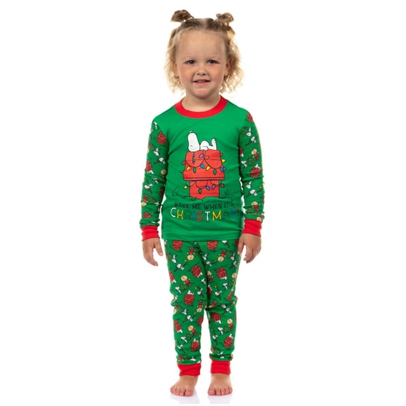 Snoopy Toddler Pajamas Wake Me When It's Christmas Tight Fit Sleep Set Loungewear