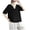 Black, variant on WREESH Women's Henley Shirts Solid Color Cotton and Linen with Embroidery Detail Short Sleeve V-Neck Top Blue