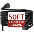 thumbnail image 1 of Cable de extensión para exteriores Skrizcable 16/3 de 50 pies, impermeable, resistente a la intemperie y ignífugo, negro, de 3 clavijas, para césped y jardín, 13 amperios, 1625 vatios, 125 V CA, calib, 1 of 7