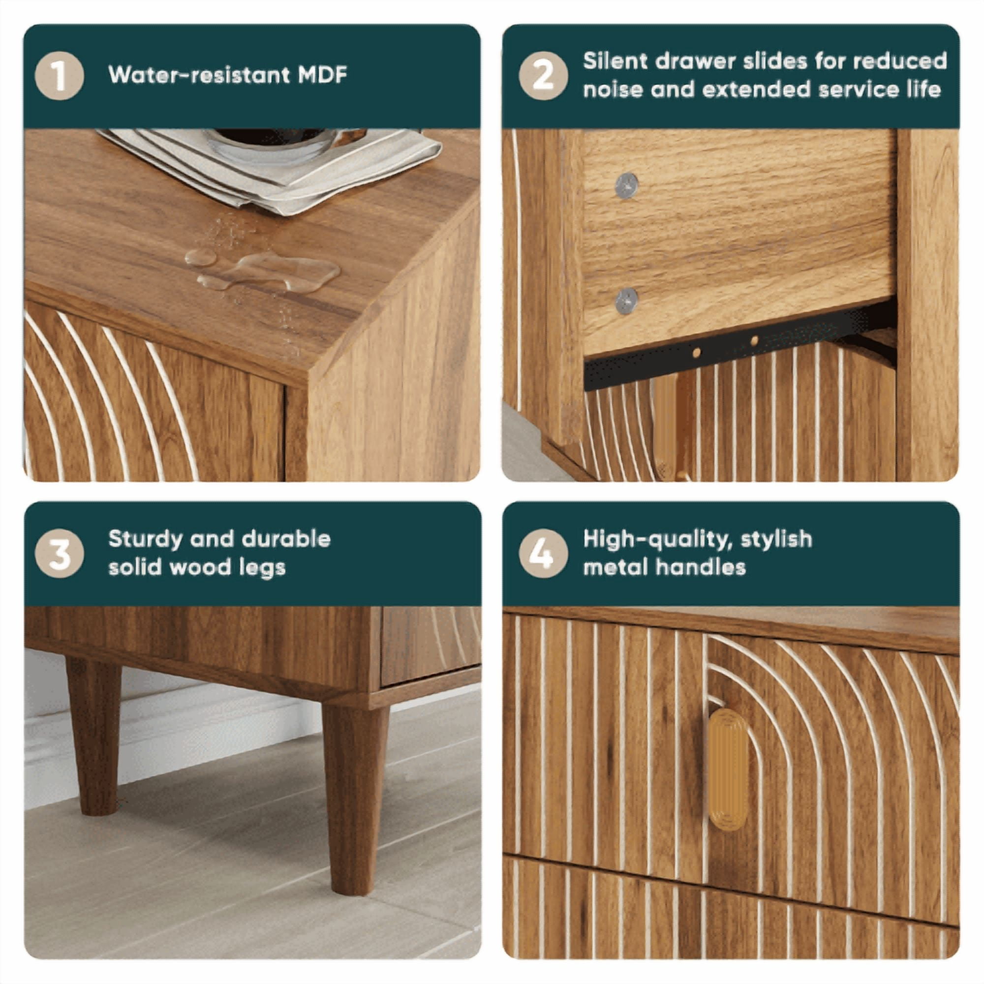 Mid-Century Modern Nightstand with 2 Drawers, Solid Wood Legs, Walnut Finish Bedside Table, Compact Storage Cabinet for Bedroom & Living Room