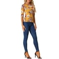 thumbnail image 3 of INSPIRE CHIC Women's Shirt Unlined Round Neck Elbow Sleeves Slim Fit Casual T-Shirt L Yellow-Floral, 3 of 7
