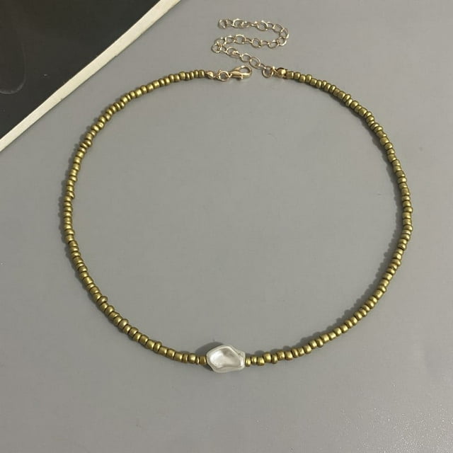 Collier de Perles Boho Mode Femme Imitation Perle Perle de Rocaille Brin Court Collier Ras-du-Cou Fait Main Bijoux Femme Gros