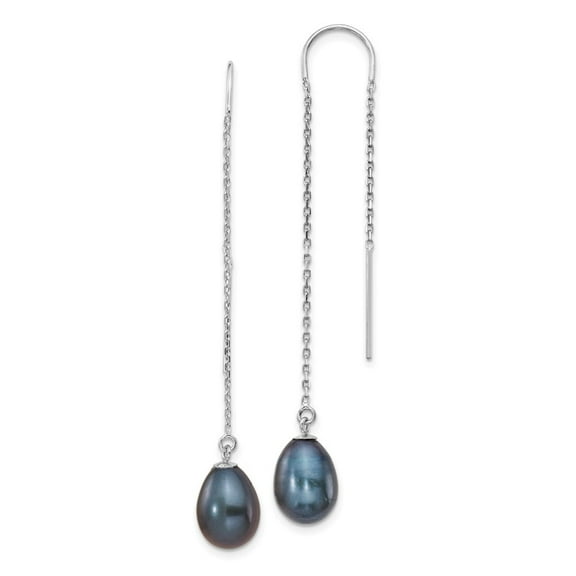 Auriga Fine Jewelry 14K White Gold 7-8mm Black Teardrop Cultured Pearl Threader Earrings for Women