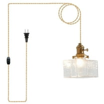 Oyisen plug in pendant lighting with cord, 7.09 Inch Vintage Light Fixtures Clear Glass Lampshade Hanging Lights with Plug in Cord Two Ways Switches Industrial Pendant Lights for Bedroom