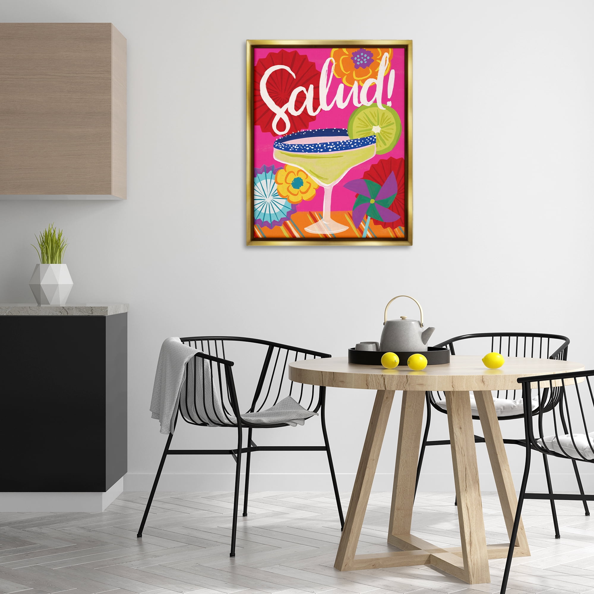 Stupell Industries Salud Margarita Drink Food & Beverage Painting Gold Floater Framed Canvas Art Print Wall Art, 25 x 31