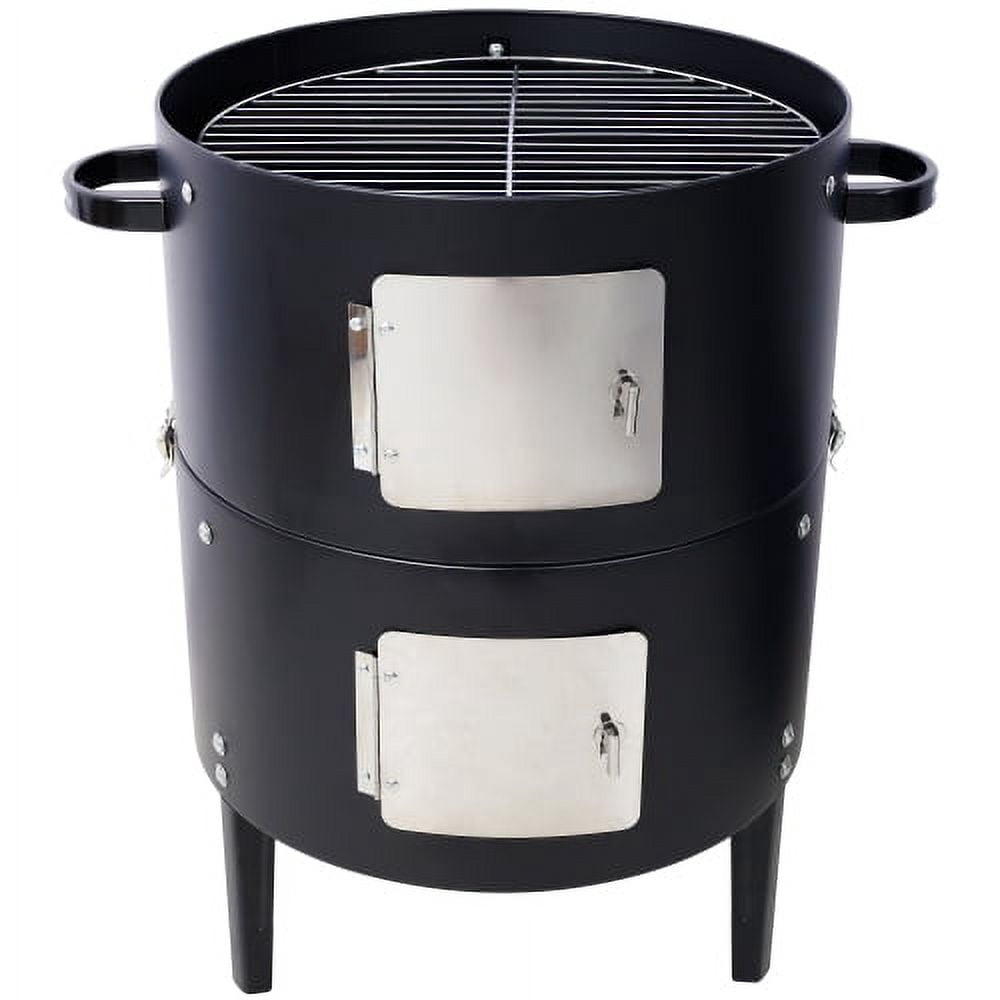Aezusy 17 Inch Steel Charcoal Smoker, Heavy Duty Round BBQ Grill for Outdoor Cooking, Black